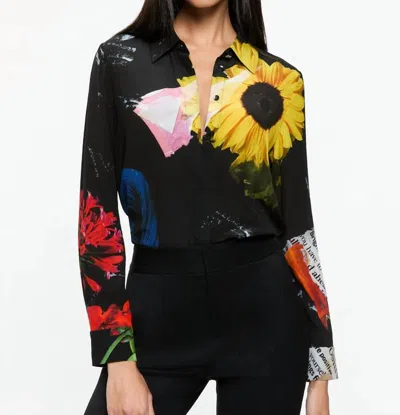 Alice And Olivia Willa Silk Blouse In Azalea Floral In Multi