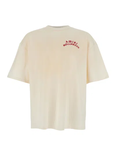 Amiri White Crewneck T-shirt With Logo Lettering On Front And Rear In Cotton Man In White