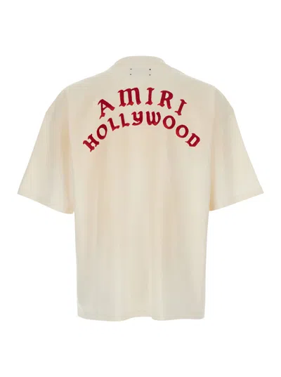 Amiri White Crewneck T-shirt With Logo Lettering On Front And Rear In Cotton Man In White