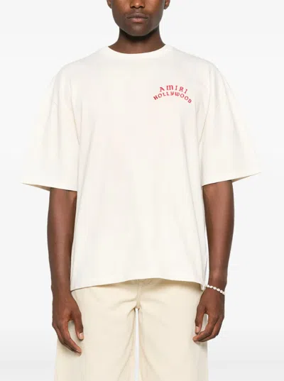 Amiri White Crewneck T-shirt With Logo Lettering On Front And Rear In Cotton Man In White