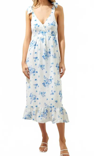 Sugarlips Marion Floral With Tie Shoulders In Blue/cream
