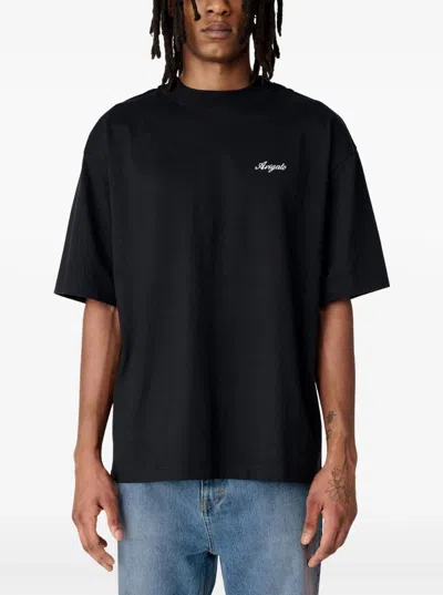 Axel Arigato Black T-shirt With Embroidered Lettering Logo On The Front In Cotton Man In Black