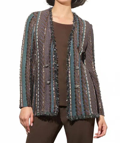 Ming Wang Mixed Knit Jacket In Multicolor