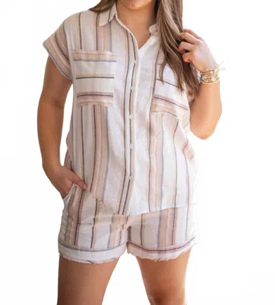 Pastel Design Striped Top In Cream