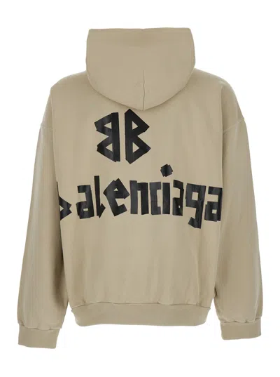 Balenciaga Beige Hoodie With Fixed Hood And Logo Lettering On Front And Rear In Cotton Man