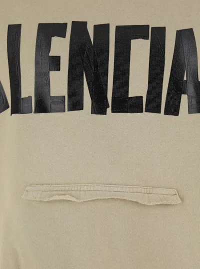 Balenciaga Beige Hoodie With Fixed Hood And Logo Lettering On Front And Rear In Cotton Man