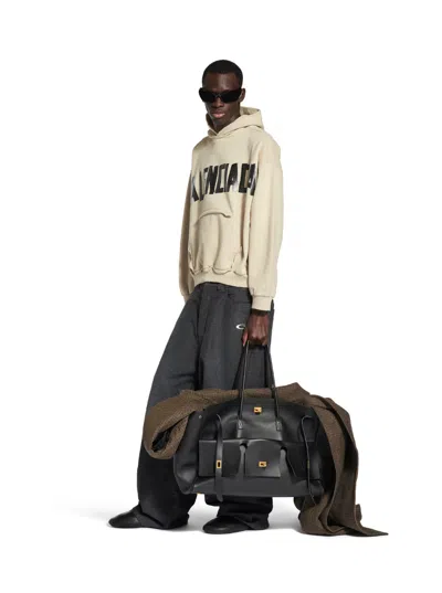 Balenciaga Beige Hoodie With Fixed Hood And Logo Lettering On Front And Rear In Cotton Man
