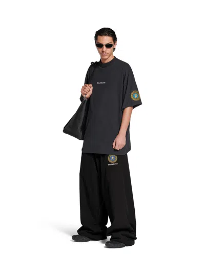 Balenciaga Black Crewneck T-shirt With Logo Lettering On The Front And Logo Patch On The Sleeve In Cotton Man