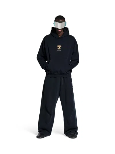 Balenciaga Black Hoodie With Fixed Hood And Logo Print On The Front In Cotton Man In Black