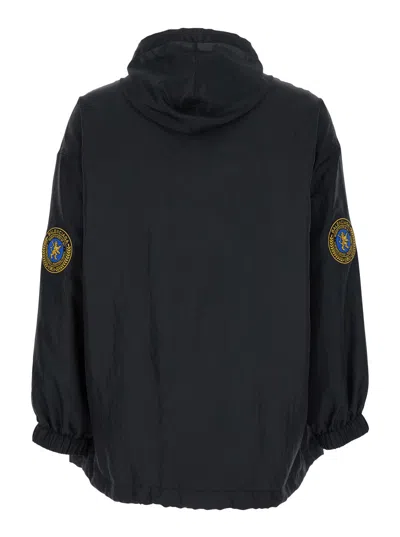 Balenciaga Black Jacket With Logo Lettering On The Front And Logo Patch On The Elbow In Tech Fabric Man In Black