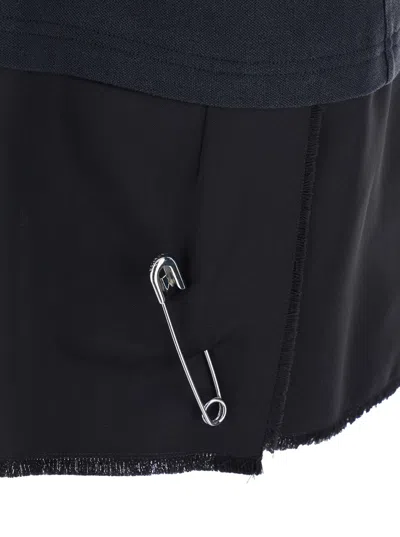 Balenciaga Black Layered Dress With Polo Shirt Style Collar And Safety Pin Detail In Cotton Woman In Black