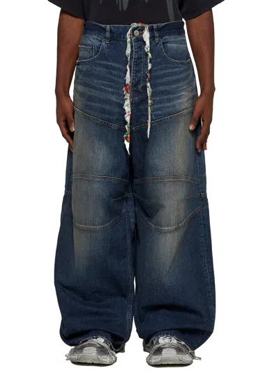 Balenciaga Men Blue Denim George V Baggy Jeans In Blue