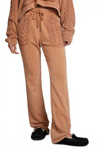 Chaser French Terry Cable Knit Cozy Pant In Brown In Brown