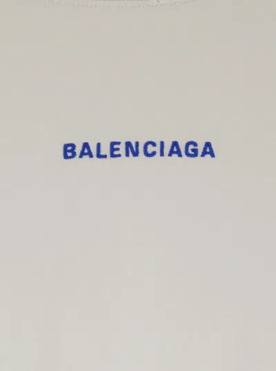 Balenciaga White Crewneck T-shirt With Logo Lettering On Front And Rear In Cotton Man In White