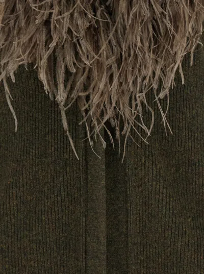 Blumarine Green Long Dress With Removable Feather Collar In Wool Woman In Green
