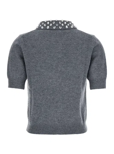Blumarine Grey Polo Shirt  With Collar Beaded