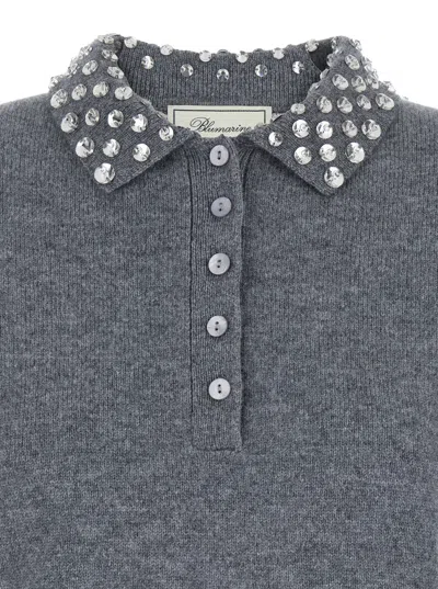 Blumarine Grey Polo Shirt  With Collar Beaded