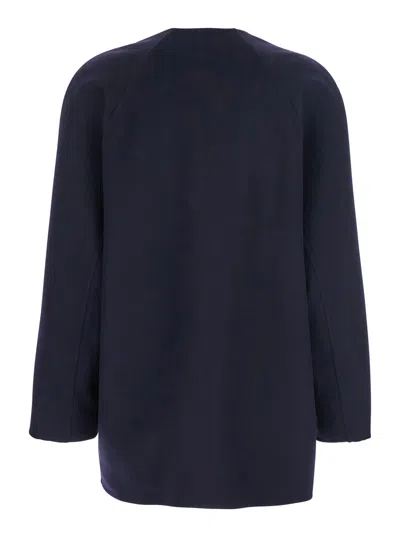 Bottega Veneta Blue Collarless Coat With Front Button Closure In Wool And Cashmere Woman