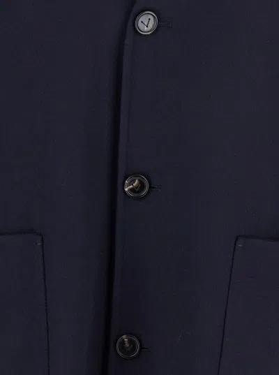 Bottega Veneta Blue Collarless Coat With Front Button Closure In Wool And Cashmere Woman
