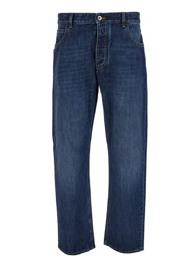 Bottega Veneta Blue Straight Jeans With Logo Patch In Denim Man