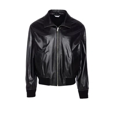 Bottega Veneta Nappa Leather Coat With Classic Collar In Black