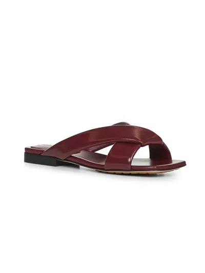 Bottega Veneta Burgundy Shiny Calf Leather Riva Flat Mules