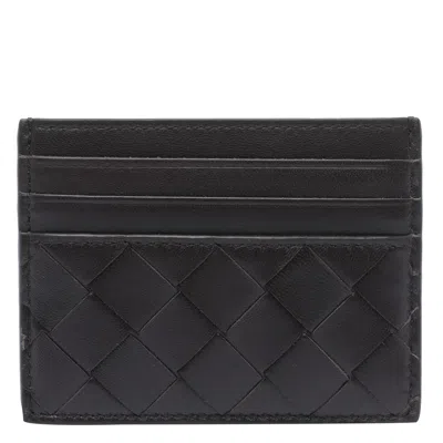 Bottega Veneta Womens Intrecciato Leather Card Holder Black-gold
