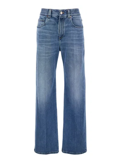 Brunello Cucinelli Blue Jeans With Logo Patch On The Rear And Faded Effect In Blue