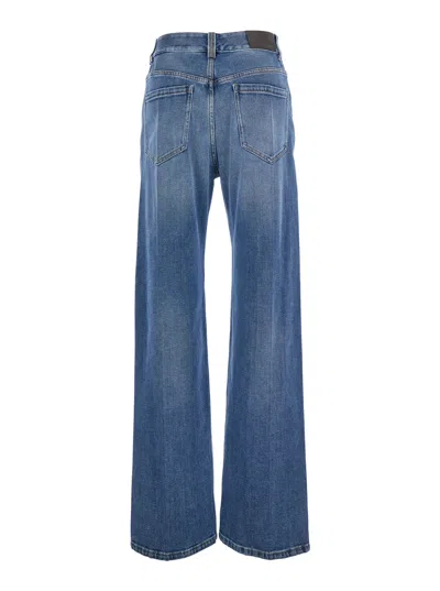 Brunello Cucinelli Blue Jeans With Logo Patch On The Rear And Faded Effect In Blue