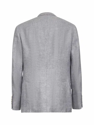 Brunello Cucinelli Men Grey Linen Blend Diagonal Twill Deconstructed Blazer In Gray