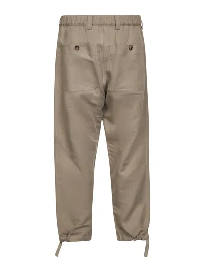 Brunello Cucinelli Men Khaki Cotton And Linen Drill Relaxed Fit Trousers In Brown