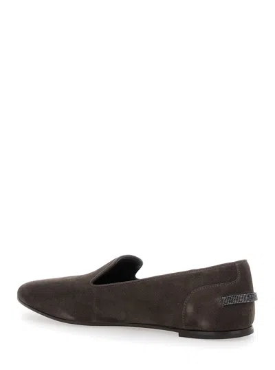 Brunello Cucinelli Grey Loafers With Monil Detail On The Rear