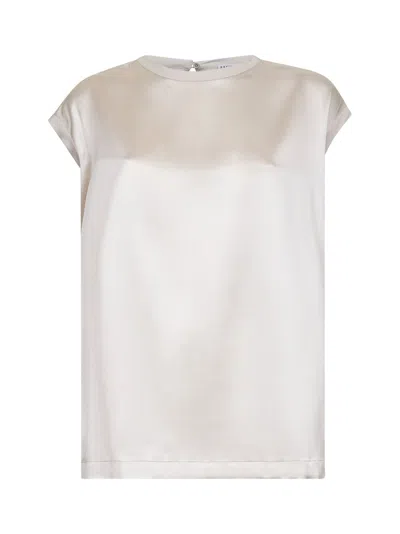 Brunello Cucinelli Women Beige Stretch Silk Satin Monili Top In White