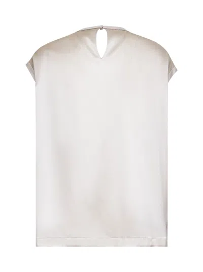 Brunello Cucinelli Women Beige Stretch Silk Satin Monili Top In White