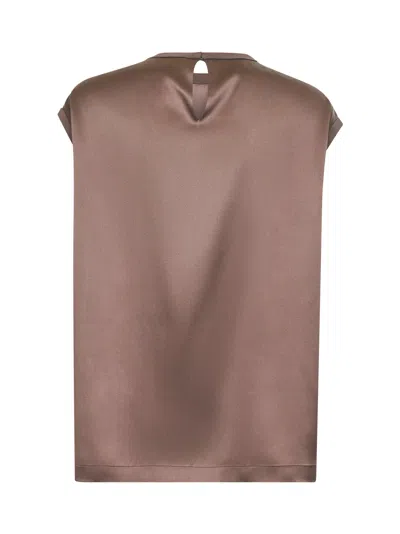 Brunello Cucinelli Women Brown Stretch Silk Satin Monili Top In Brown