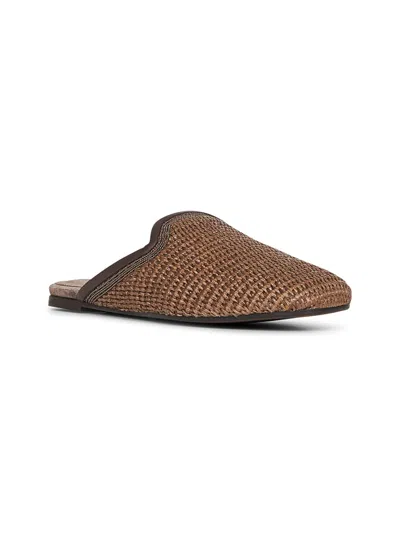 Brunello Cucinelli Brown Slip-on Sandals With Woven Design And Suede Lining