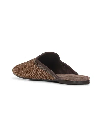 Brunello Cucinelli Brown Slip-on Sandals With Woven Design And Suede Lining