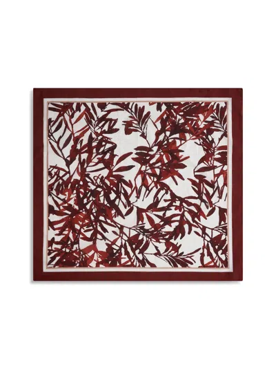 Brunello Cucinelli Women Burgundy Cotton Herbarium Print Scarf