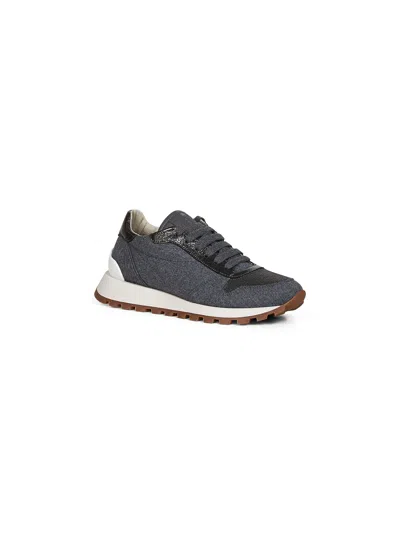 Brunello Cucinelli Women Grey Flannel Embroidered Sneakers