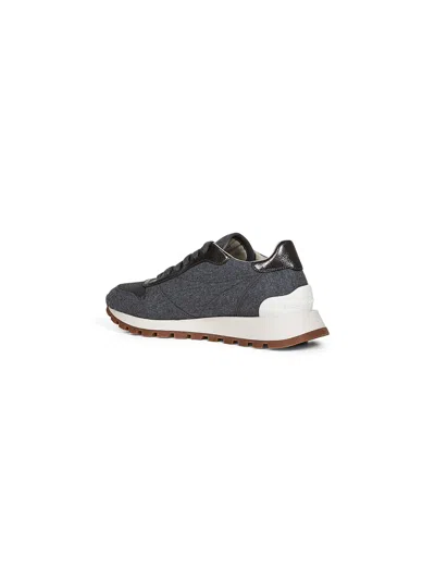 Brunello Cucinelli Women Grey Flannel Embroidered Sneakers