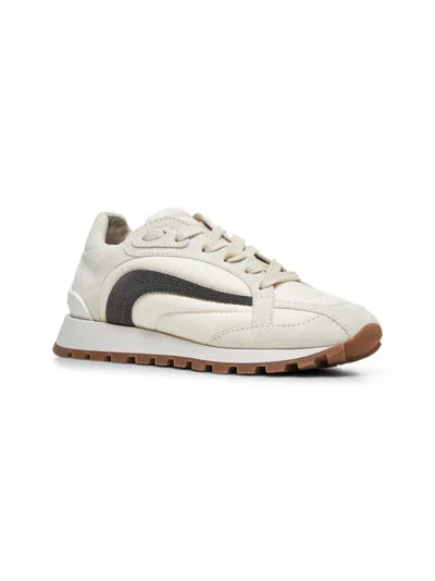 Brunello Cucinelli Women Grey Suede And Twill Precious Stripe Runners