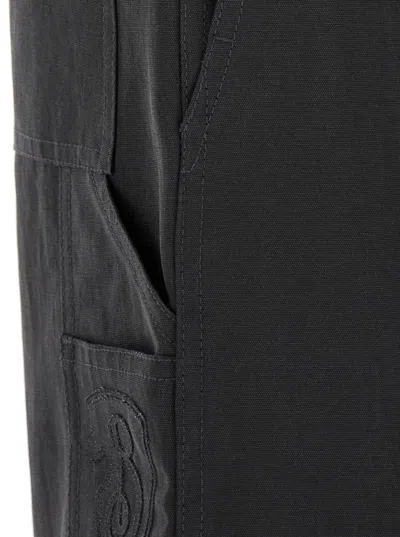 Burberry Black Pants With Logo Embroidery On The Side And Turn-up Checked Hem In Cotton Man In Black