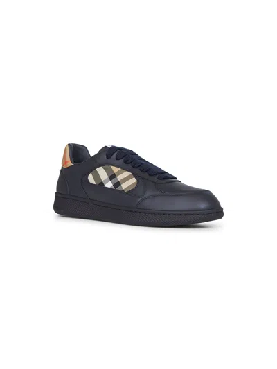 Burberry Indigo Blue Leather And Check Sneaker Terrace