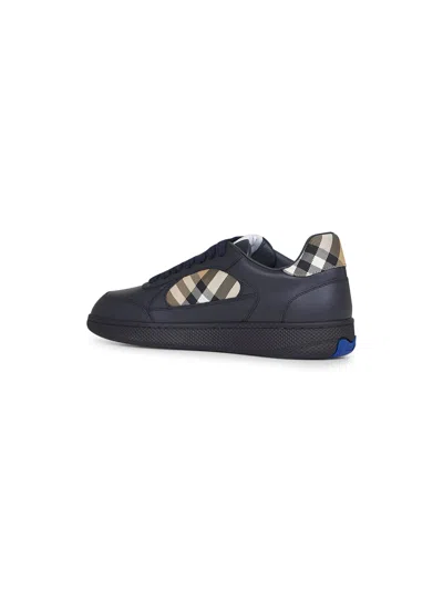Burberry Indigo Blue Leather And Check Sneaker Terrace