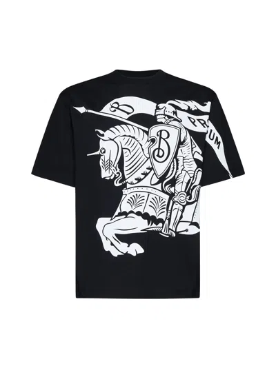 Burberry Black T-shirt With Contrasting Equestrian Knight Print In Cotton Man In Black
