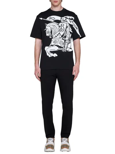 Burberry Black T-shirt With Contrasting Equestrian Knight Print In Cotton Man In Black