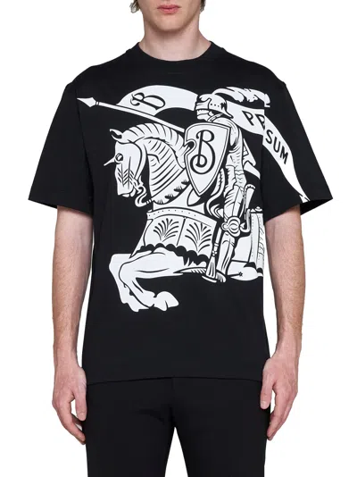 Burberry Black T-shirt With Contrasting Equestrian Knight Print In Cotton Man In Black