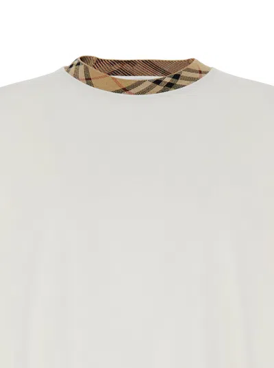 Burberry White Crewneck T-shirt With Check Motif On The Collar In Cotton Man In White