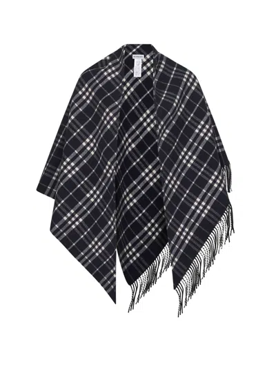 Burberry Women Black Check Wool And Cashmere Cape In Black