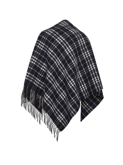 Burberry Women Black Check Wool And Cashmere Cape In Black